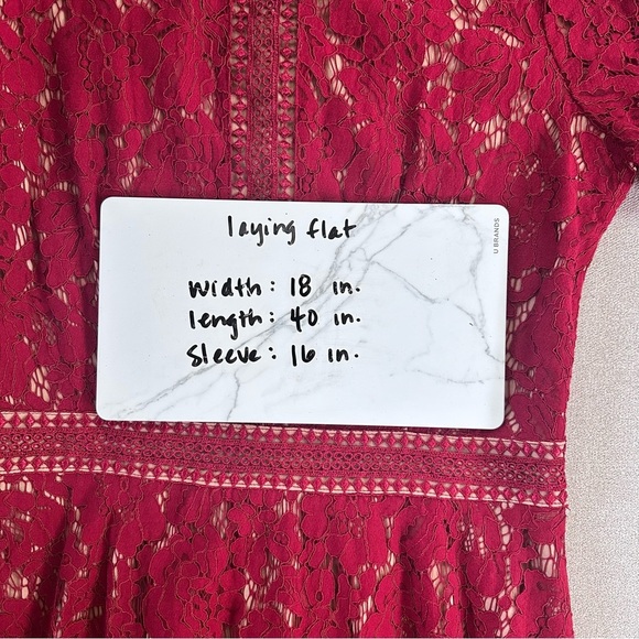 Miss May Lace Bell Sleeve Dress. Red. Large. - Picture 9 of 11